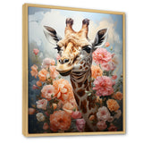 Cute Pink Floral Giraffe Portrait - Giraffe Framed Canvas Art
