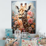 Cute Pink Floral Giraffe Portrait - Giraffe Framed Canvas Art