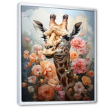 Cute Pink Floral Giraffe Portrait - Giraffe Framed Canvas Art