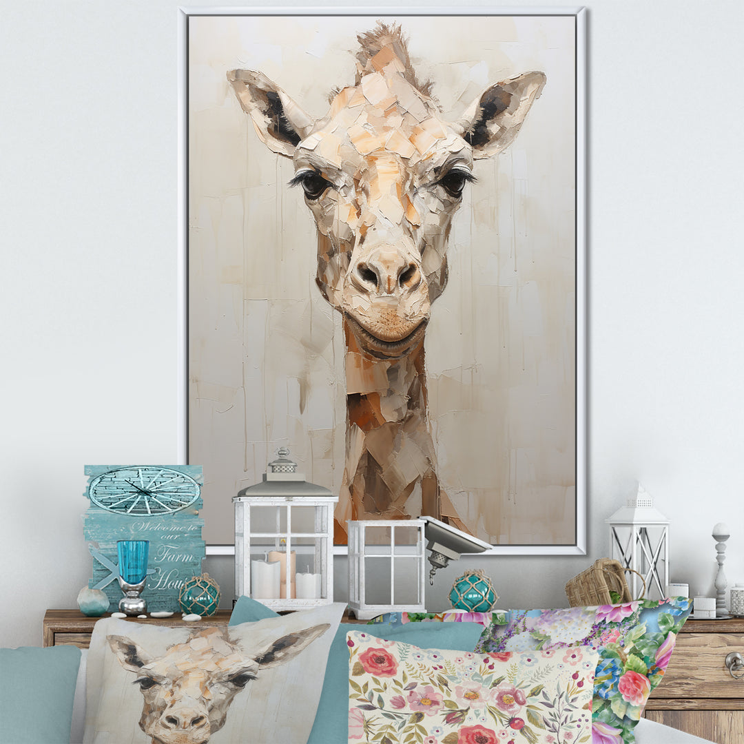 Minimalism Beige Giraffe Selfie - Giraffe Home Decor Art