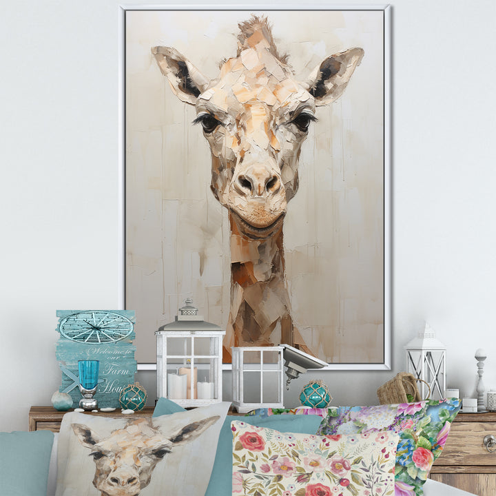 Minimalism Beige Giraffe Selfie - Giraffe Home Decor Art