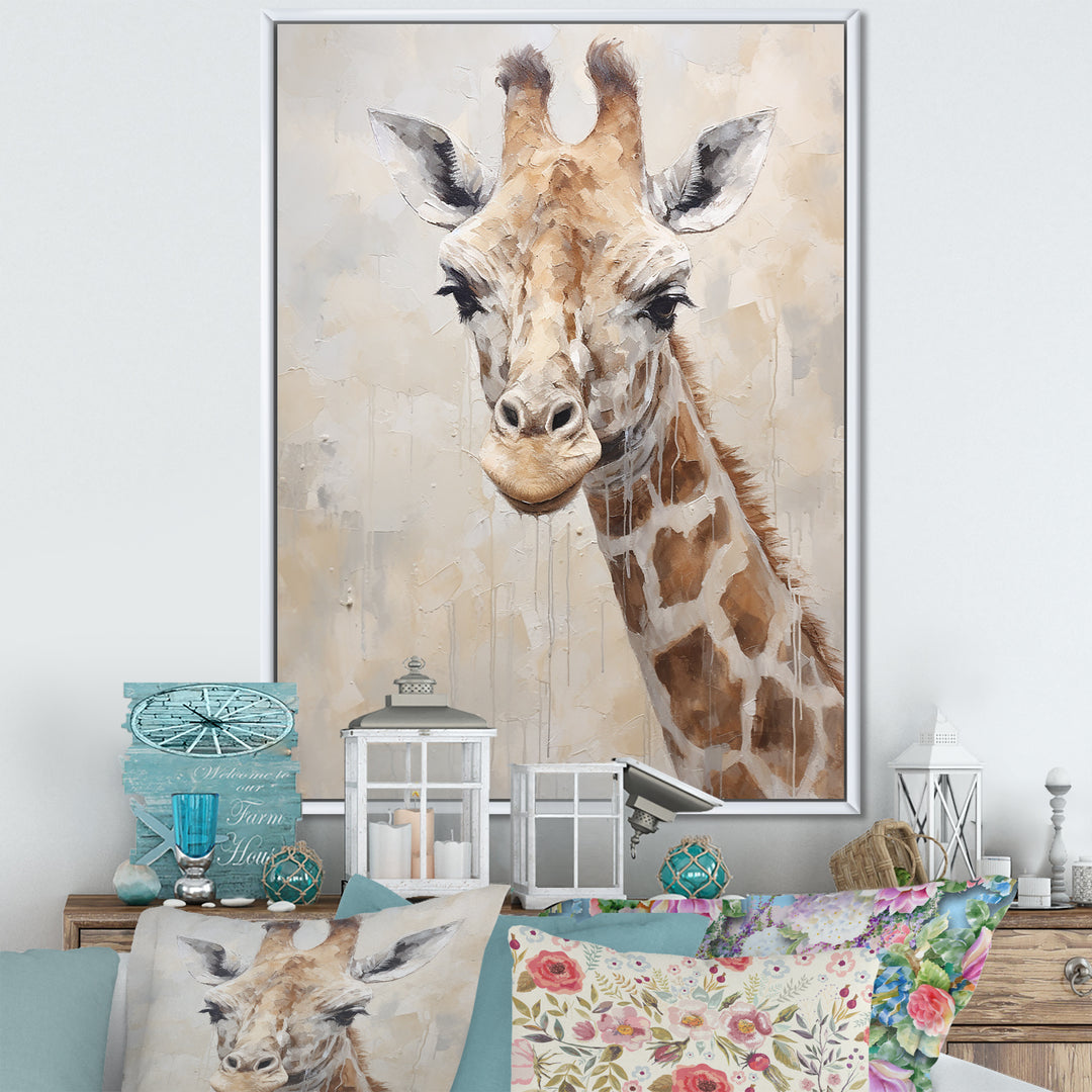 Minimalism Beige Giraffe Portrait - Giraffe Bedroom Wall Art