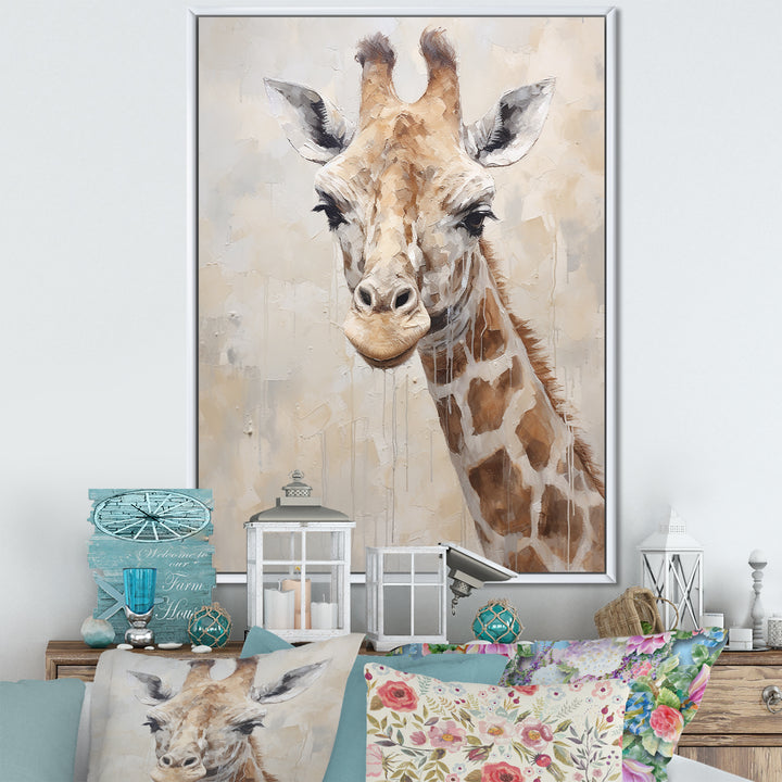Minimalism Beige Giraffe Portrait - Giraffe Bedroom Wall Art