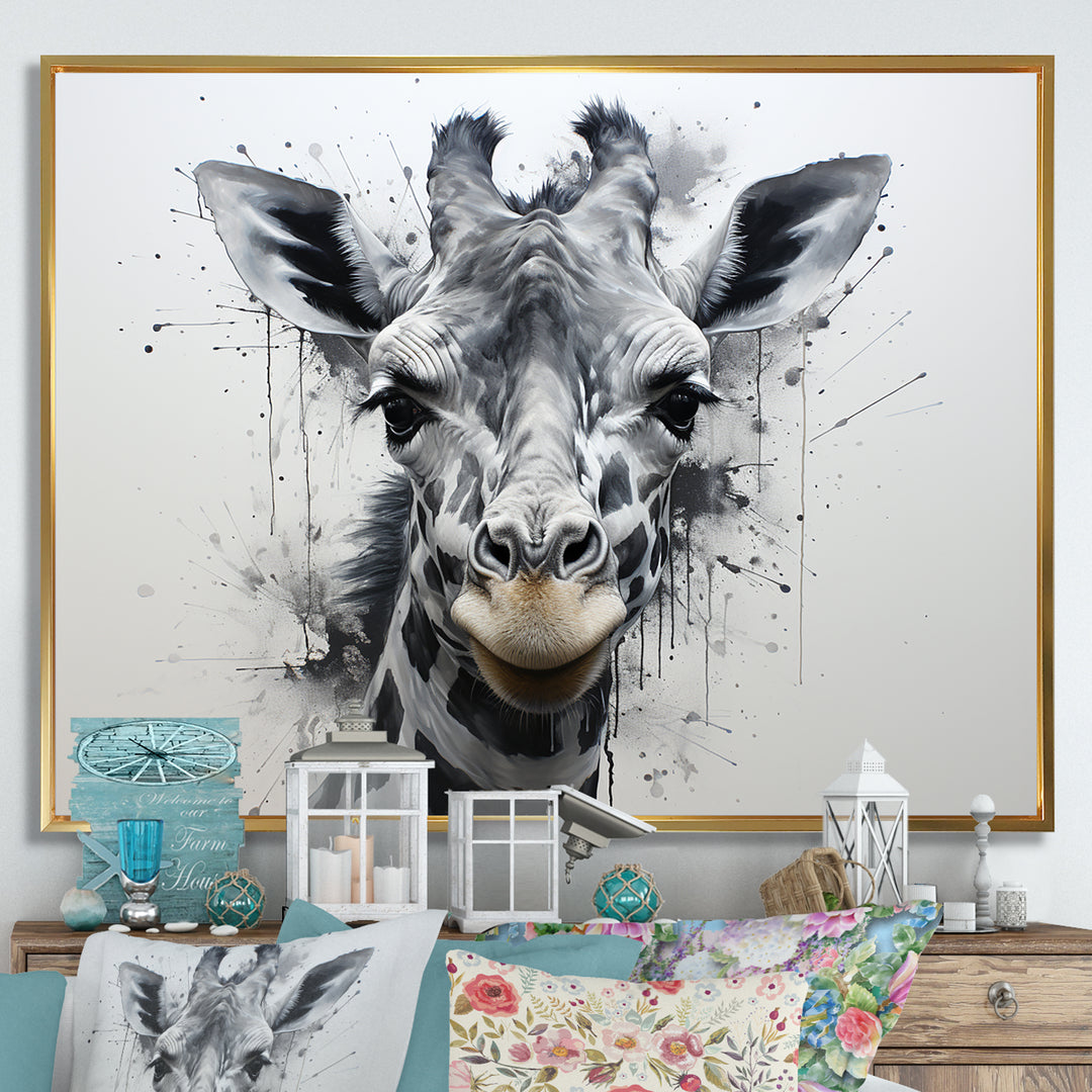 Minimalist Black And White Giraffe Stride - Giraffe Canvas Wall Art