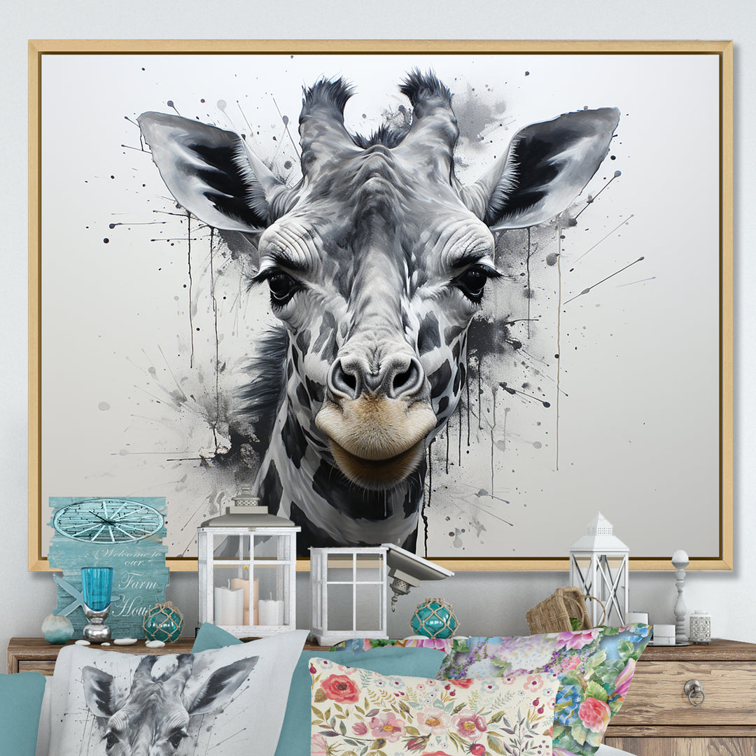 Minimalist Black And White Giraffe Stride - Giraffe Canvas Wall Art