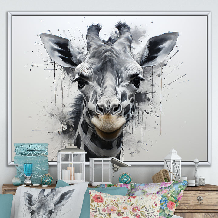 Minimalist Black And White Giraffe Stride - Giraffe Canvas Wall Art