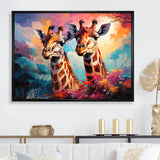 Multicolor Playful Giraffes - Giraffe Framed Canvas Art