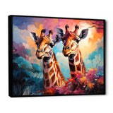 Multicolor Playful Giraffes - Giraffe Framed Canvas Art