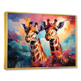 Multicolor Playful Giraffes - Giraffe Framed Canvas Art