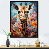 Cute Floral Giraffe Happiness - Giraffe Large Canvas Wall Art
