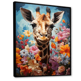 Cute Floral Giraffe Happiness - Giraffe Large Canvas Wall Art