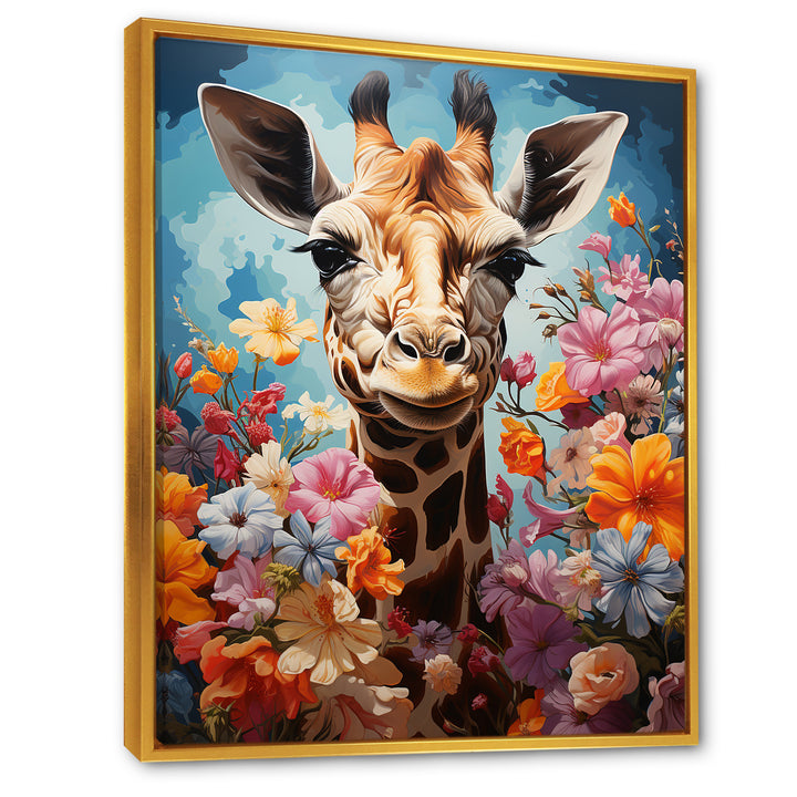Cute Floral Giraffe Happiness - Giraffe Large Canvas Wall Art