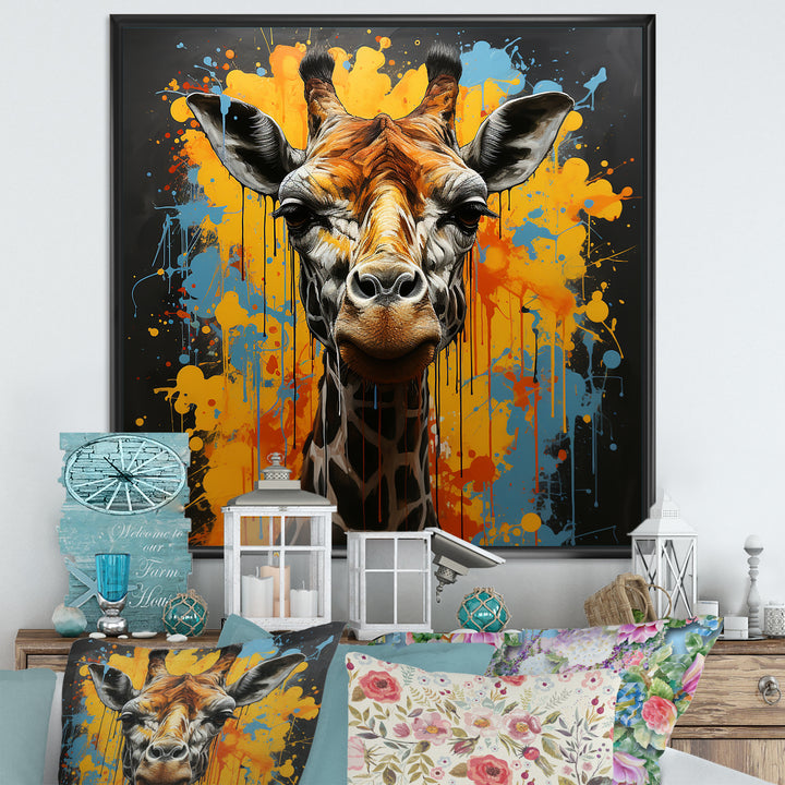 Yellow Giraffe Street Art - Giraffe Wall Decor