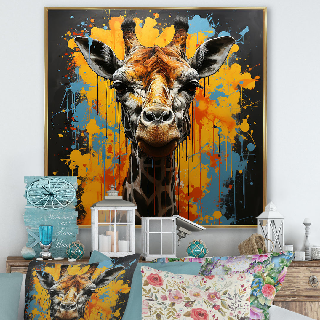 Yellow Giraffe Street Art - Giraffe Wall Decor