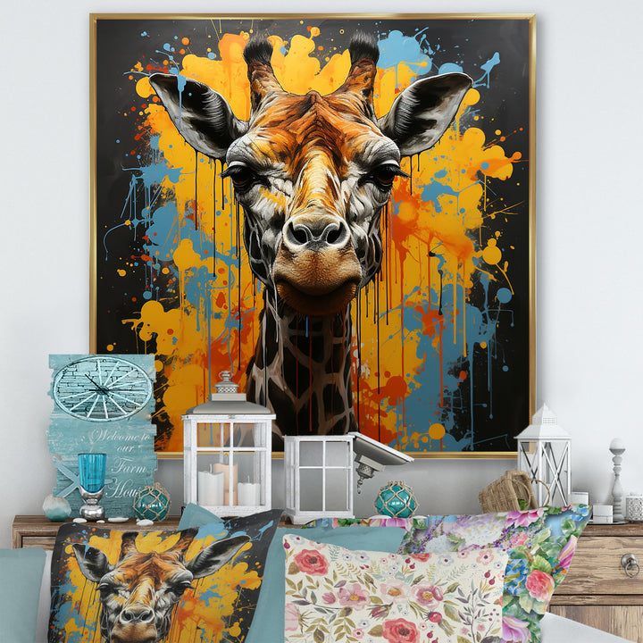 Yellow Giraffe Street Art - Giraffe Wall Decor