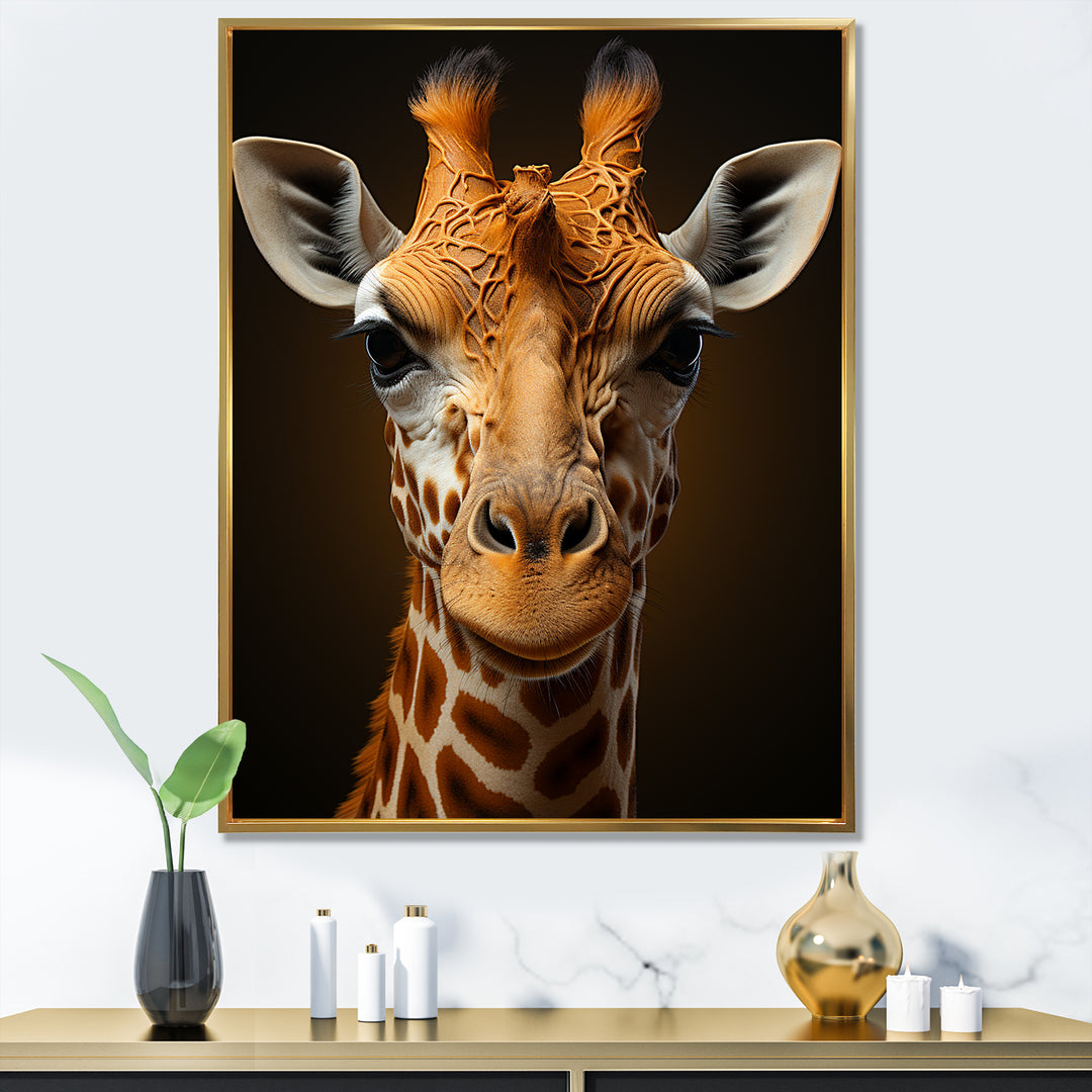 Modern Brown Giraffe Symbolism - Giraffe Framed Canvas Art