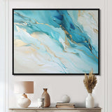 Teal And Gold Glacier Charm Liquid Art - Landscapes Canvas Wall Art