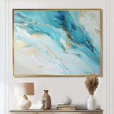 Teal And Gold Glacier Charm Liquid Art - Landscapes Canvas Wall Art