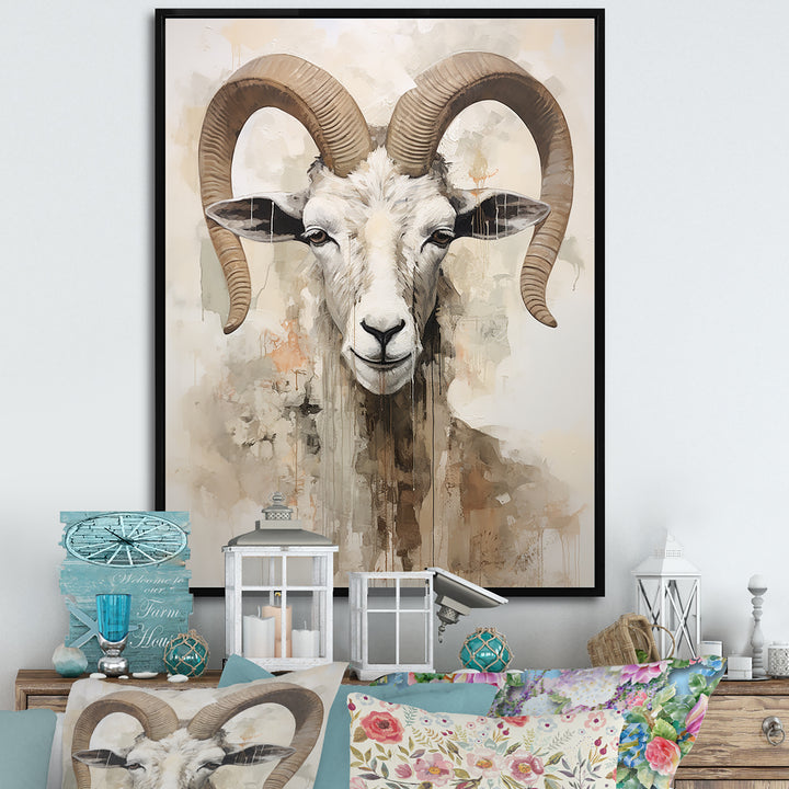 Soft Color Goat Portrait - Goat Bedroom Wall Art
