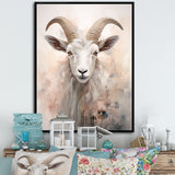 Cute Floral Beige Goat - Goat Canvas Wall Art