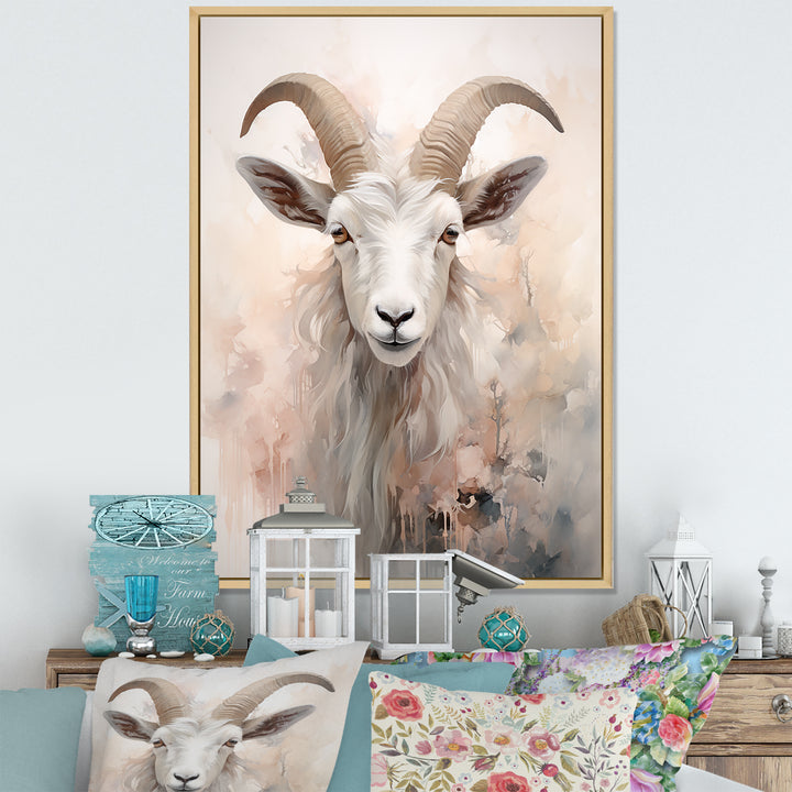 Cute Floral Beige Goat - Goat Canvas Wall Art