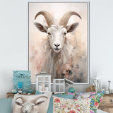 Cute Floral Beige Goat - Goat Canvas Wall Art