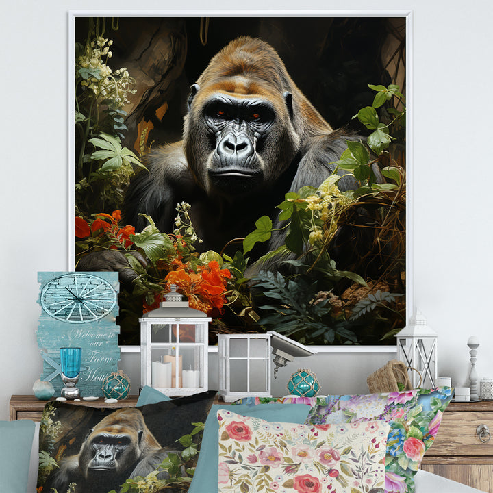 Floral Gorilla In Jungle - Gorilla Canvas Wall Art