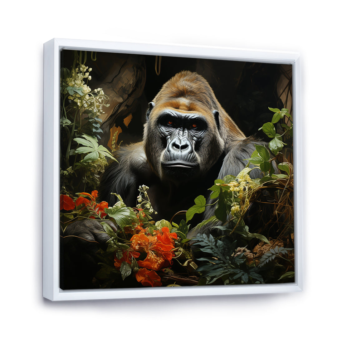 Floral Gorilla In Jungle - Gorilla Canvas Wall Art