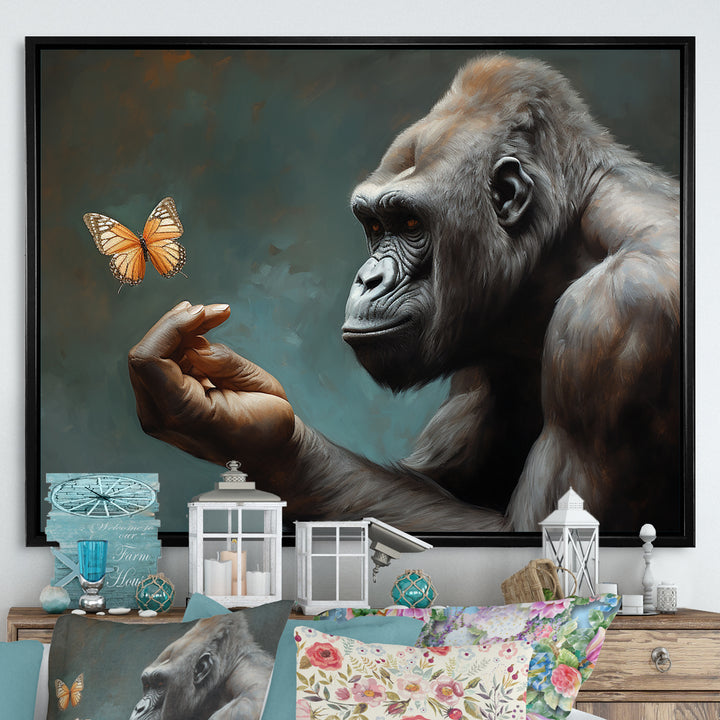 Gorillas Gentle Touch Butterfly - Gorilla Framed Canvas Art