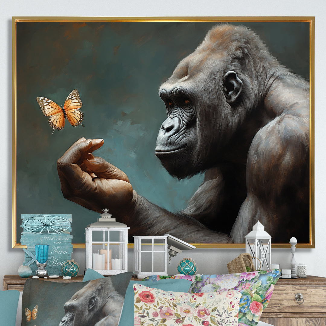 Gorillas Gentle Touch Butterfly - Gorilla Framed Canvas Art