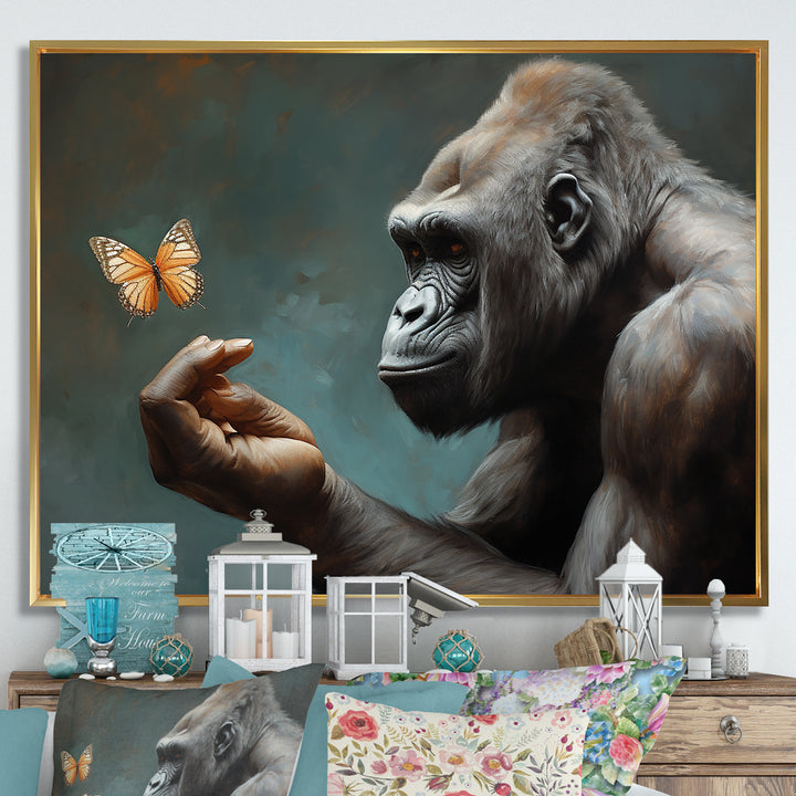 Gorillas Gentle Touch Butterfly - Gorilla Framed Canvas Art