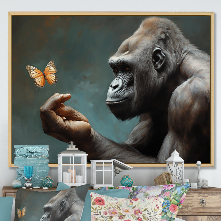 Gorillas Gentle Touch Butterfly - Gorilla Framed Canvas Art