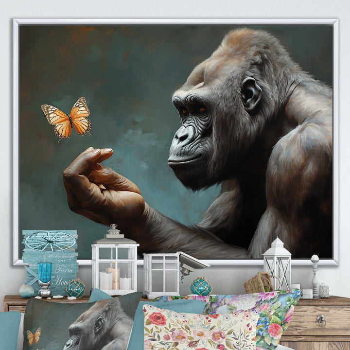 Gorillas Gentle Touch Butterfly - Gorilla Framed Canvas Art