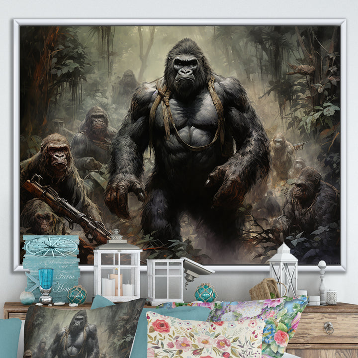 Gorilla Soldier Jungle Journey - Gorilla Bedroom Wall Art