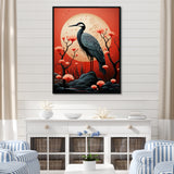 Red Japanese Heron Ink Portrait - Heron Wall Art Prints