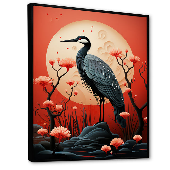 Red Japanese Heron Ink Portrait - Heron Wall Art Prints