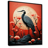 Red Japanese Heron Ink Portrait - Heron Wall Art Prints