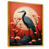 Red Japanese Heron Ink Portrait - Heron Wall Art Prints