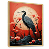 Red Japanese Heron Ink Portrait - Heron Wall Art Prints