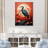 Red Japanese Heron Ink Portrait - Heron Wall Art Prints