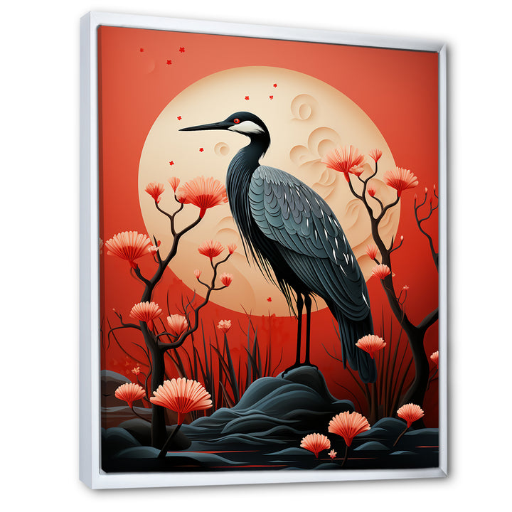 Red Japanese Heron Ink Portrait - Heron Wall Art Prints