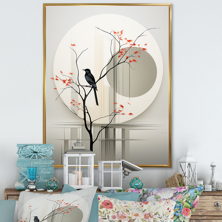 Grey Japanese Bird Ink Portrait - Gray Bird Wall Art