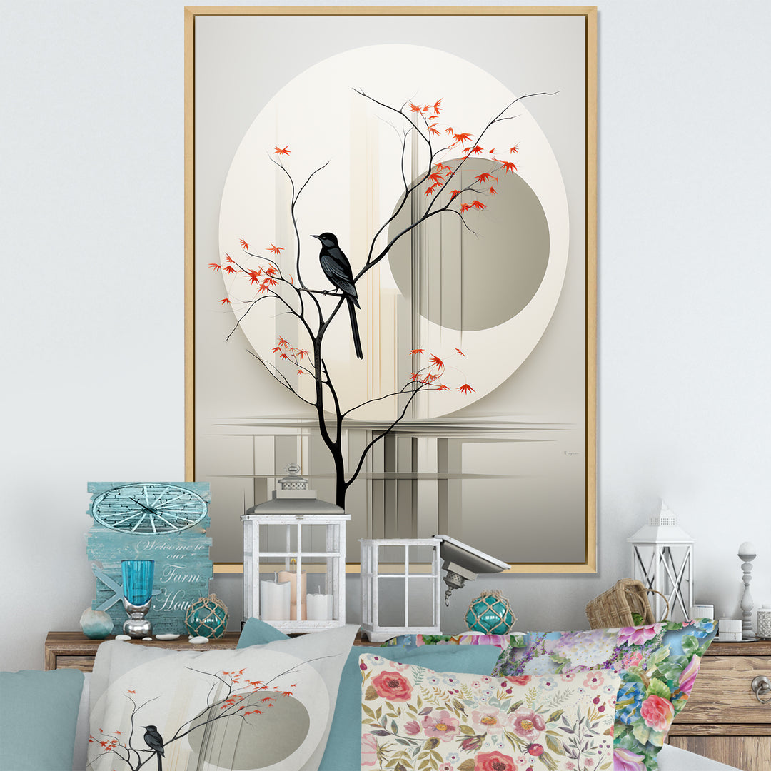 Grey Japanese Bird Ink Portrait - Gray Bird Wall Art