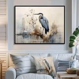 Blue Great Heron In Miminal Harmony - Animals Canvas Wall Art