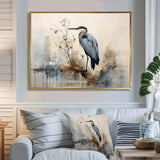 Blue Great Heron In Miminal Harmony - Animals Canvas Wall Art