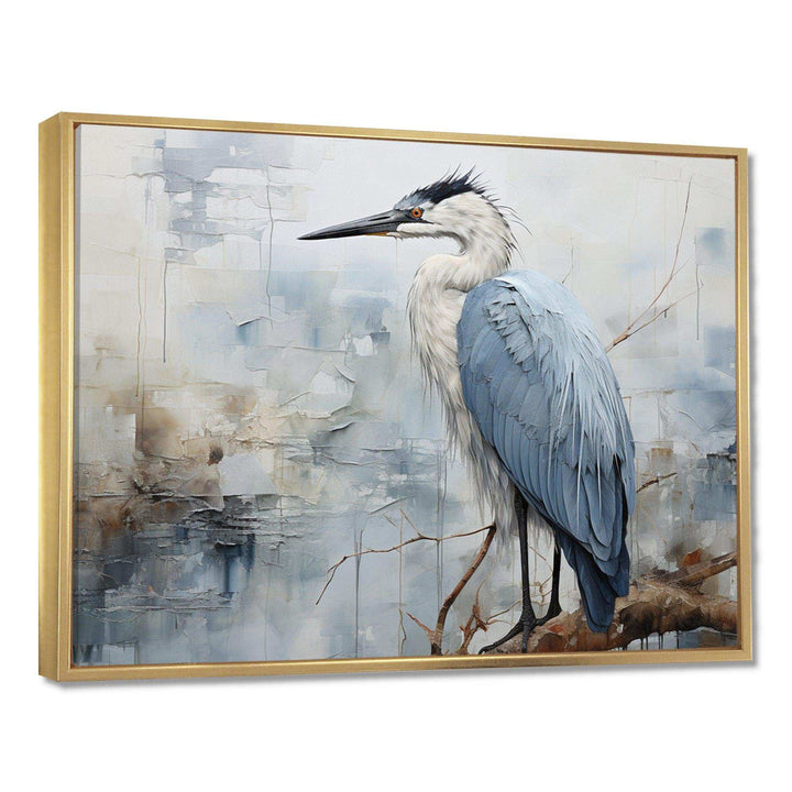 Blue Great Heron In Miminal Harmony I - Animals Canvas Wall Art