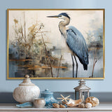 Blue Great Heron In Miminal Harmony II - Animals Canvas Wall Art