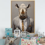 Business Hippo Portrait - Hippopotamus Large Canvas Wall Art