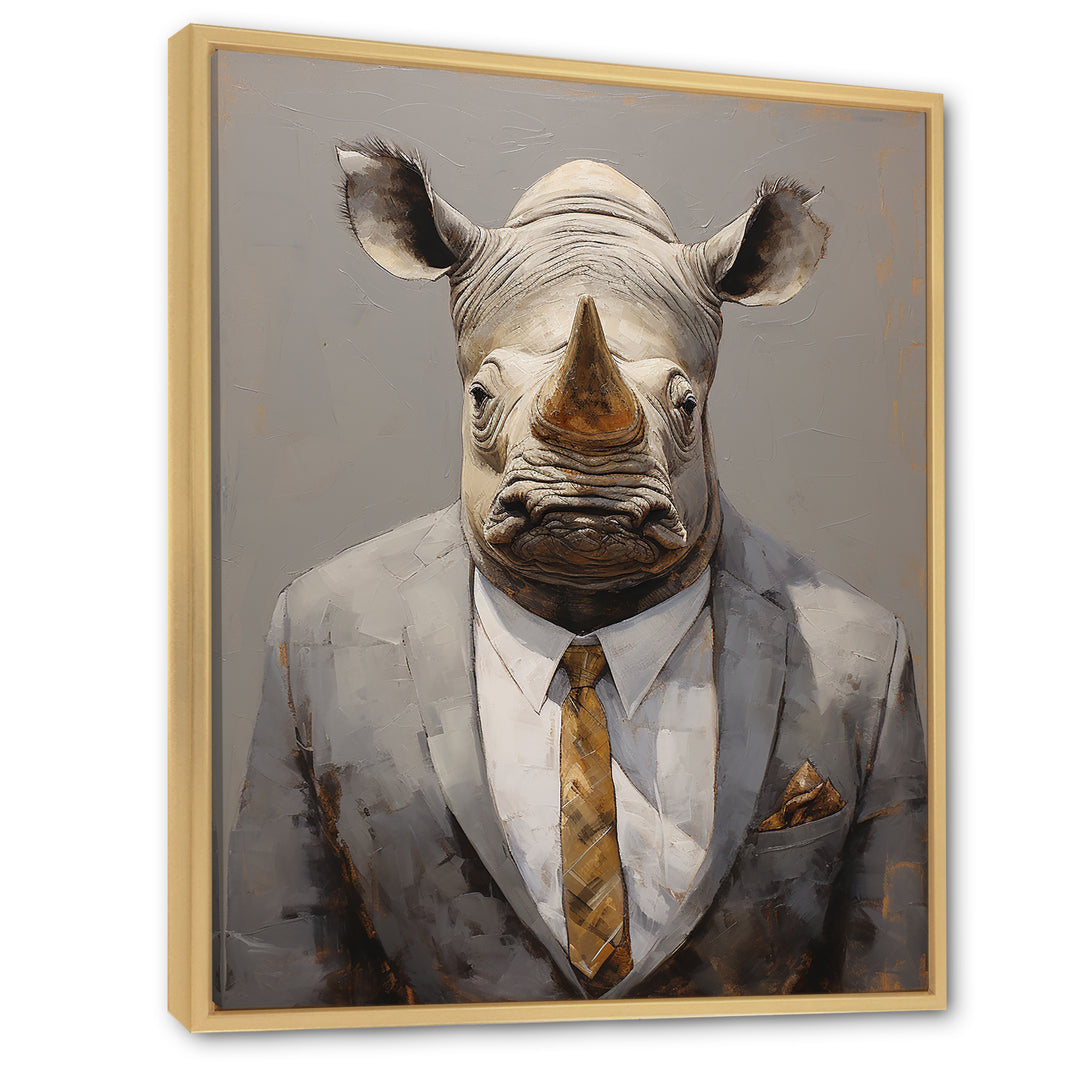 Business Hippo Portrait - Hippopotamus Large Canvas Wall Art