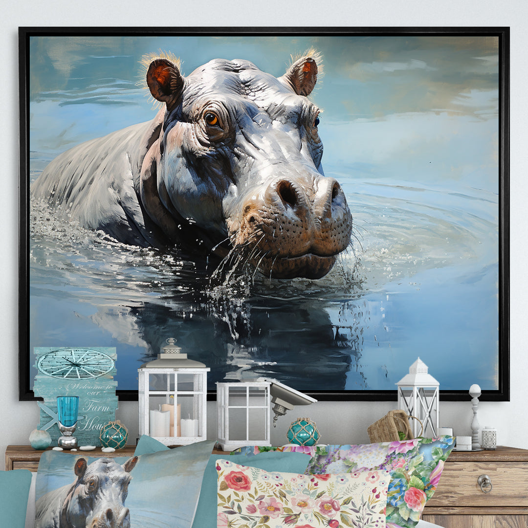 Lakeside Hippo - Hippopotamus Living Room Wall Art